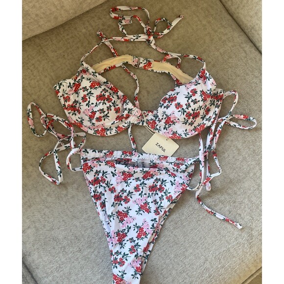 Zaful Floral Underwire Bikini Set with Tie Side Bottoms Size M - Picture 7 of 7